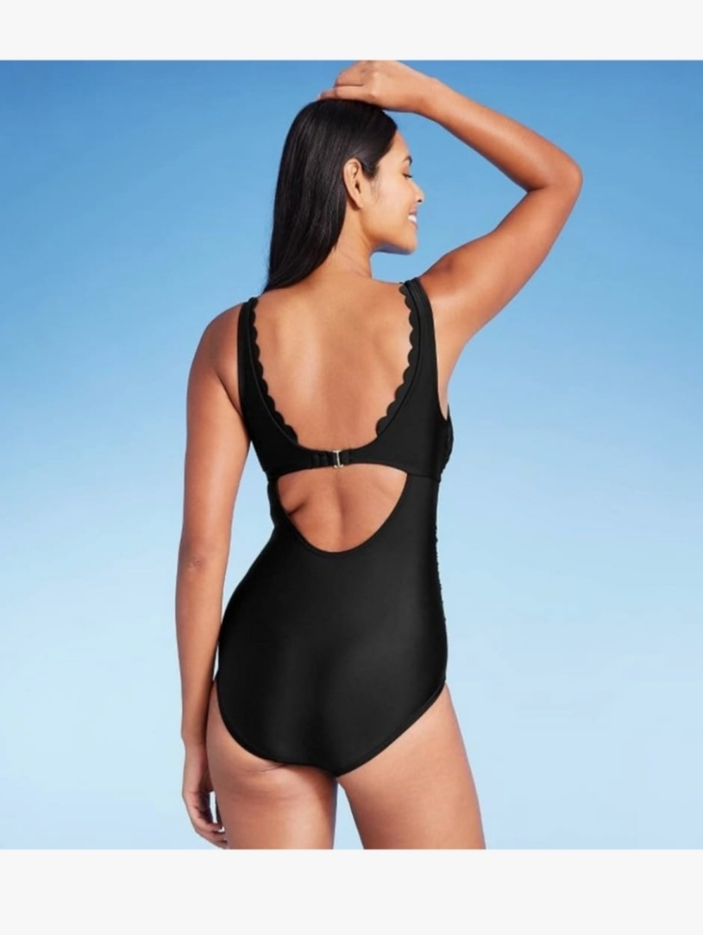 Kona Sol Grommet Scallop High Coverage One Piece Swimsuit Black XL - Picture 2 of 6